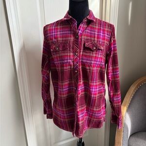 Eddie Bauer Burgundy and Magenta Plaid Shirt